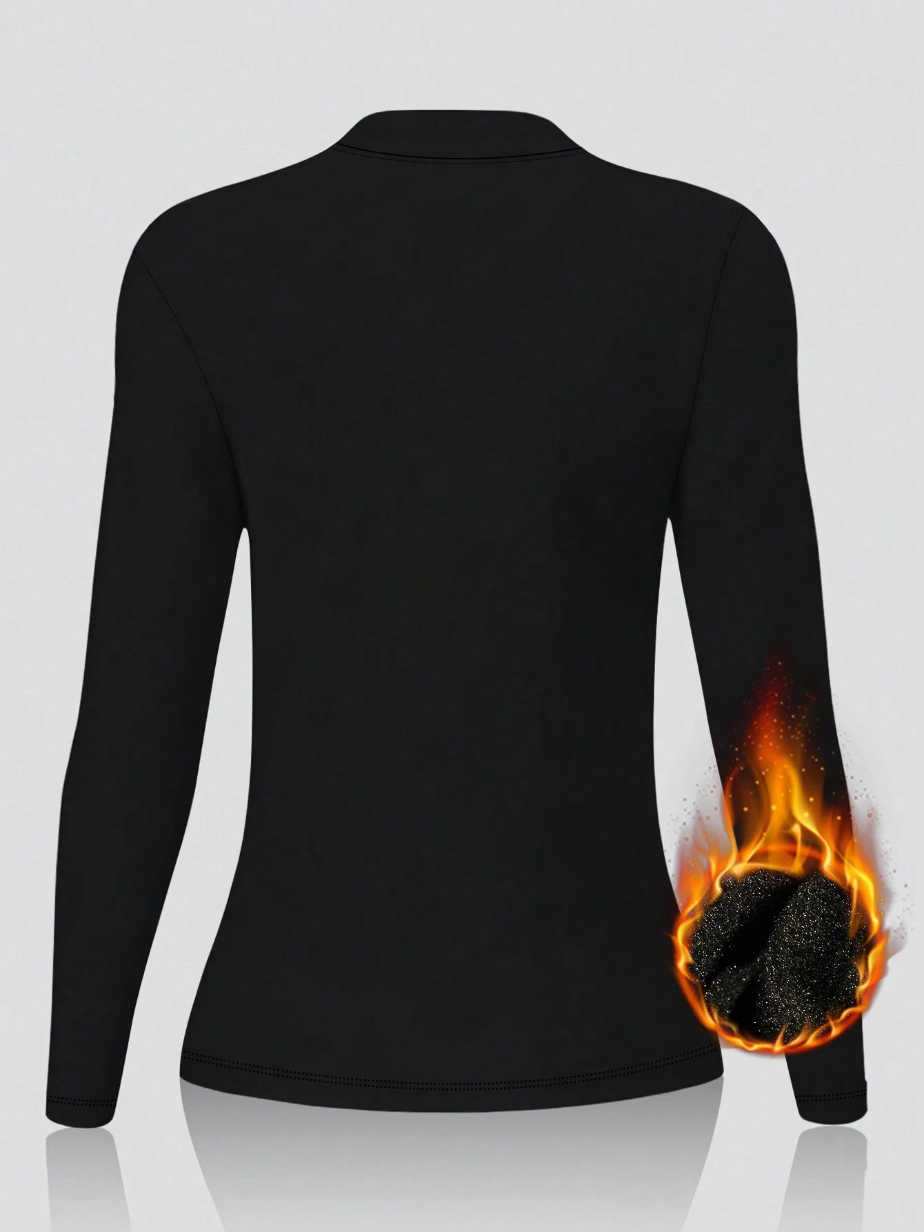 1pc Women's Autumn/Winter Thermal Lined Brushed Round Neck Black Long Sleeve Slim Fit Warm Top