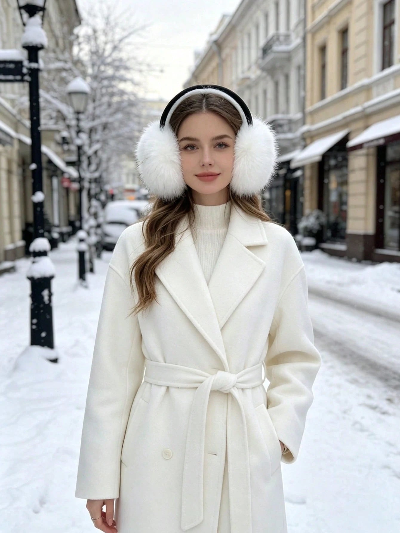1pc Women's Faux Fur Earmuffs, Soft Thick Windproof Warm Winter Ear Covers With Black Headband, Solid Color Cold-Resistant Ear Warmers For Outdoor Street Daily Wear