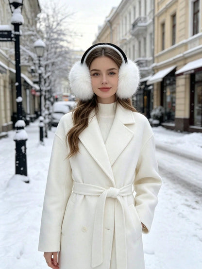 1pc Women's Faux Fur Earmuffs, Soft Thick Windproof Warm Winter Ear Covers With Black Headband, Solid Color Cold-Resistant Ear Warmers For Outdoor Street Daily Wear