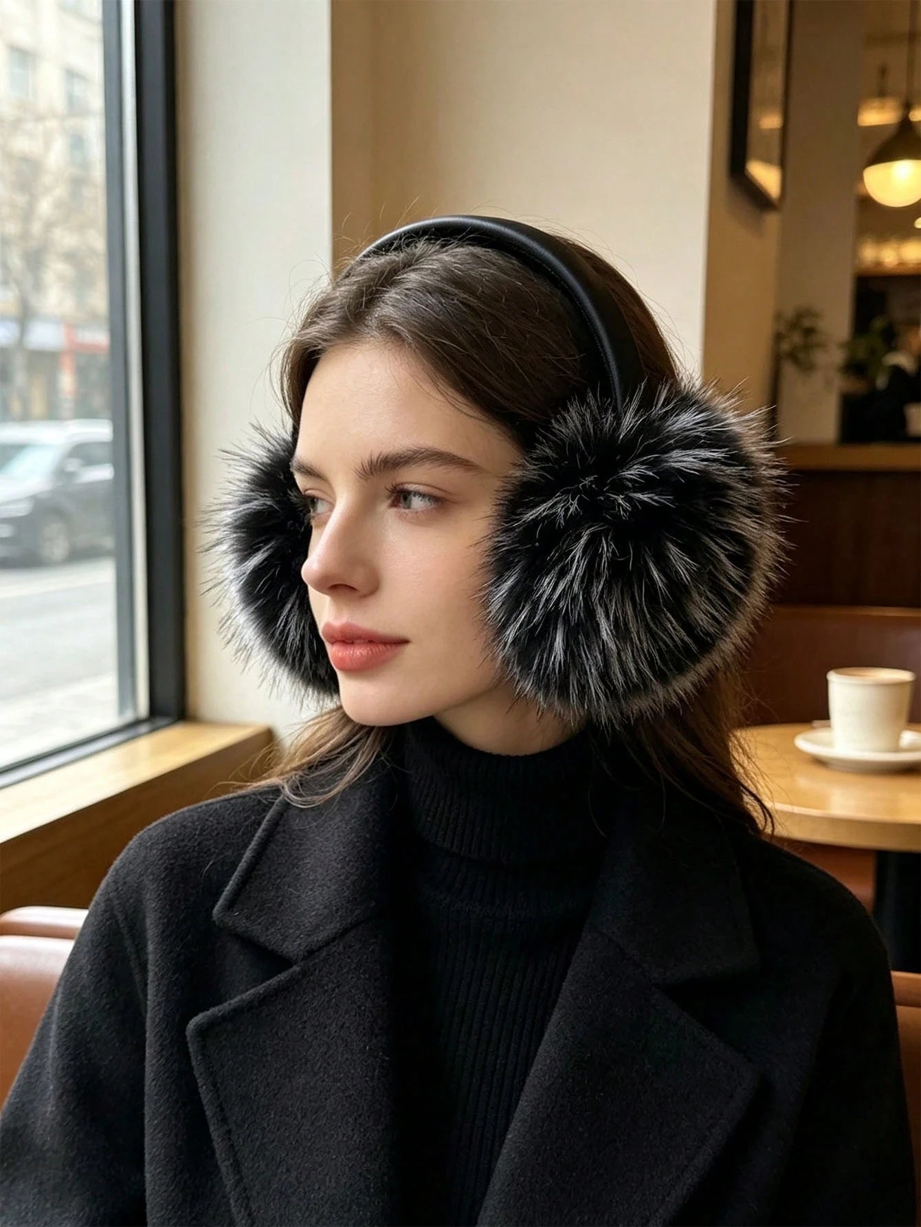 1pc Women's Faux Fur Earmuffs, Soft Thick Windproof Warm Winter Ear Covers With Black Headband, Solid Color Cold-Resistant Ear Warmers For Outdoor Street Daily Wear