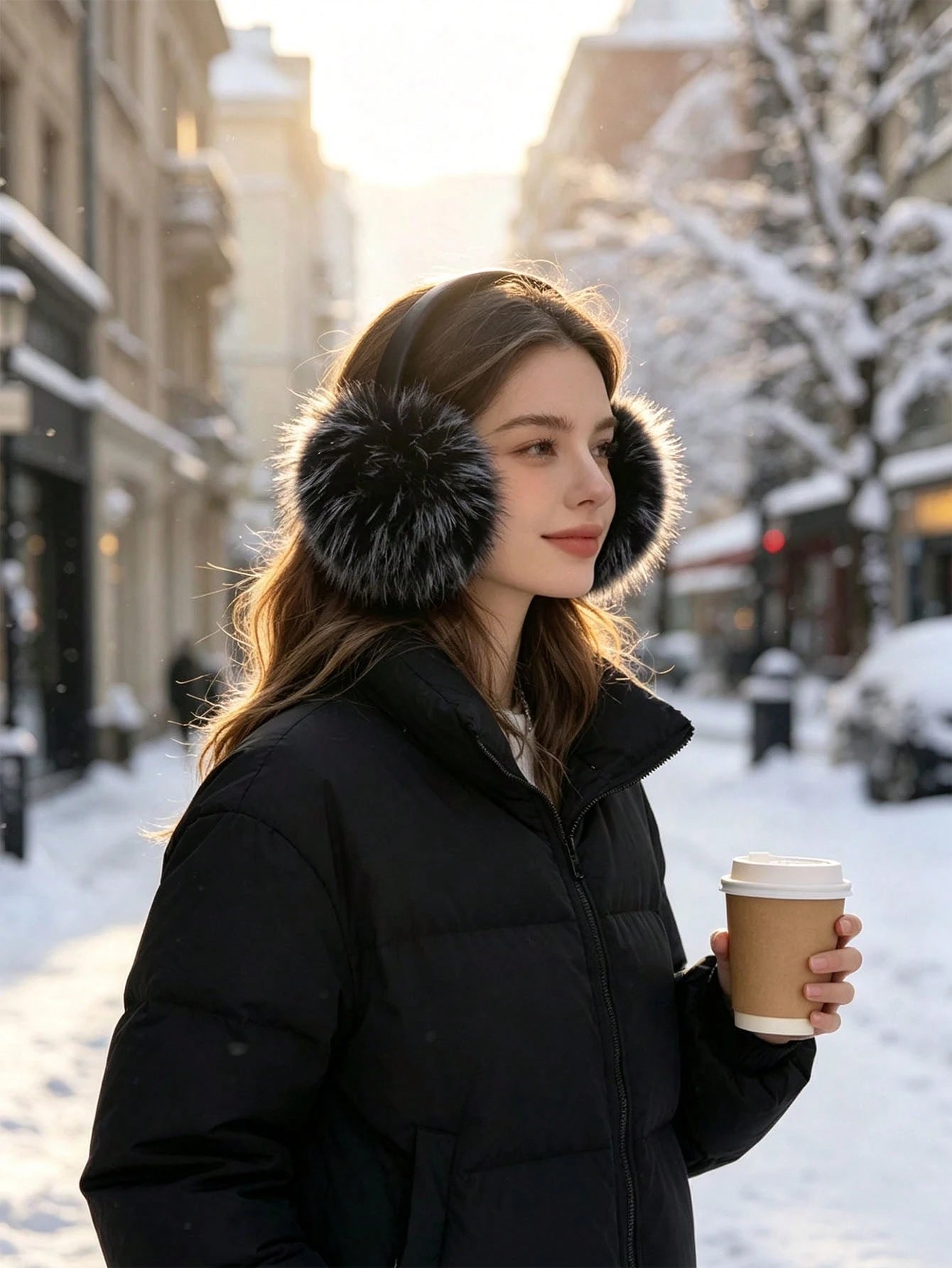 1pc Women's Faux Fur Earmuffs, Soft Thick Windproof Warm Winter Ear Covers With Black Headband, Solid Color Cold-Resistant Ear Warmers For Outdoor Street Daily Wear