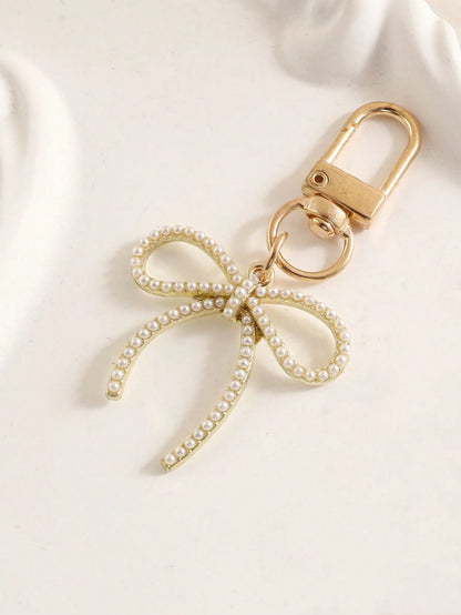 1pc Women's INS Style Faux Pearl Bow Keychain Elegant Charm Accessory For Bags Phones Car Accessories For Women Keychain For Bag