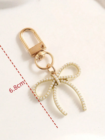 1pc Women's INS Style Faux Pearl Bow Keychain Elegant Charm Accessory For Bags Phones Car Accessories For Women Keychain For Bag