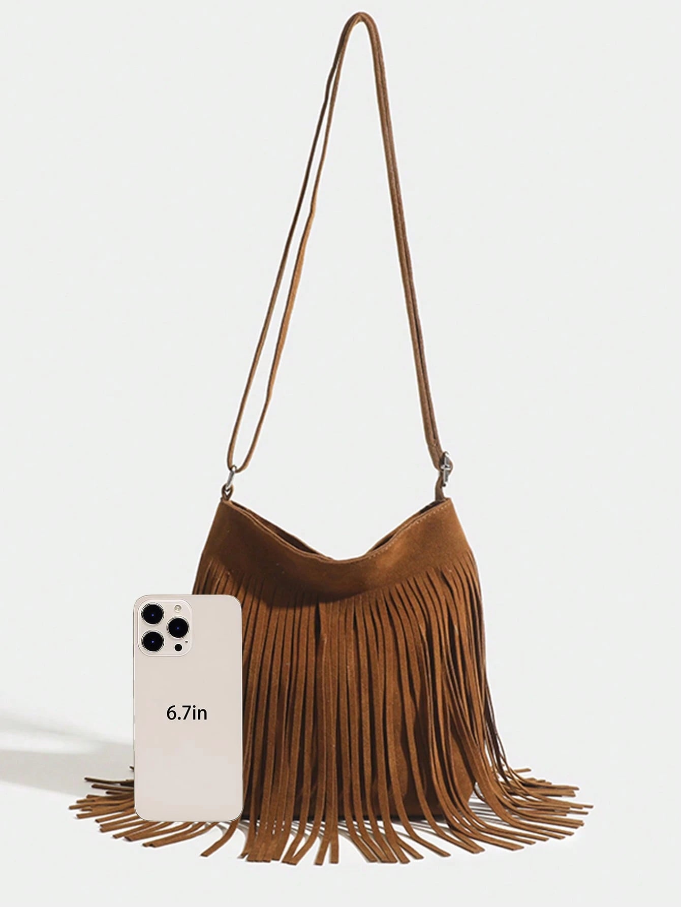 1pc Women Vintage Fringed Bucket Bag, Reversible Fringe Shoulder Crossbody Small Purse
