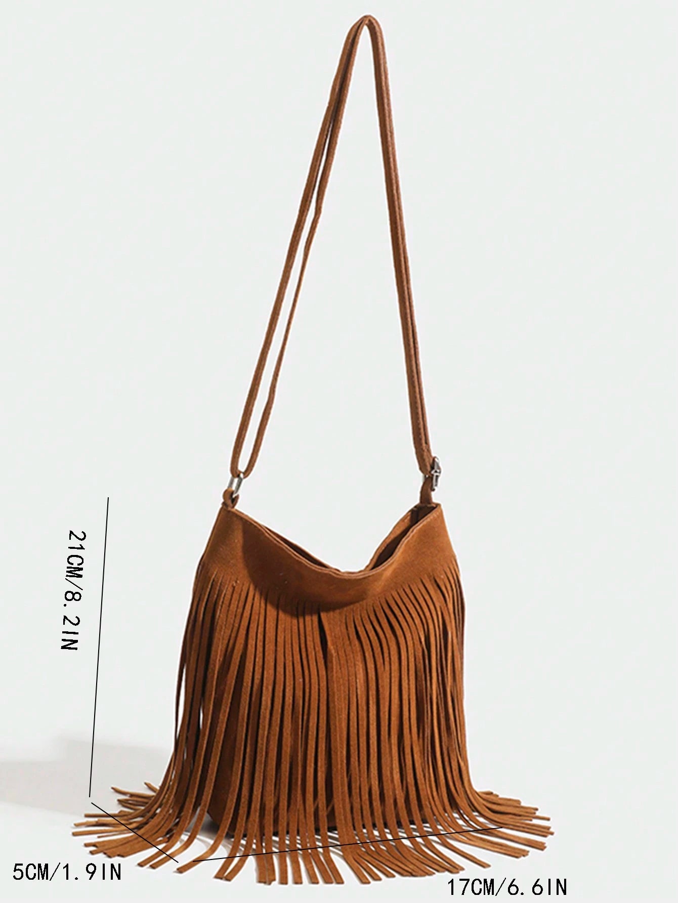 1pc Women Vintage Fringed Bucket Bag, Reversible Fringe Shoulder Crossbody Small Purse