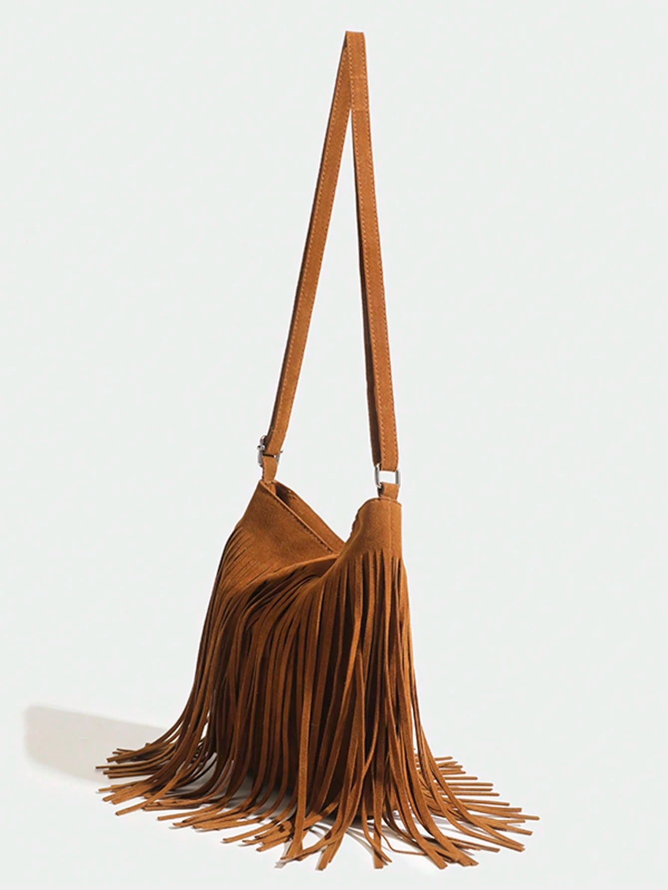 1pc Women Vintage Fringed Bucket Bag, Reversible Fringe Shoulder Crossbody Small Purse
