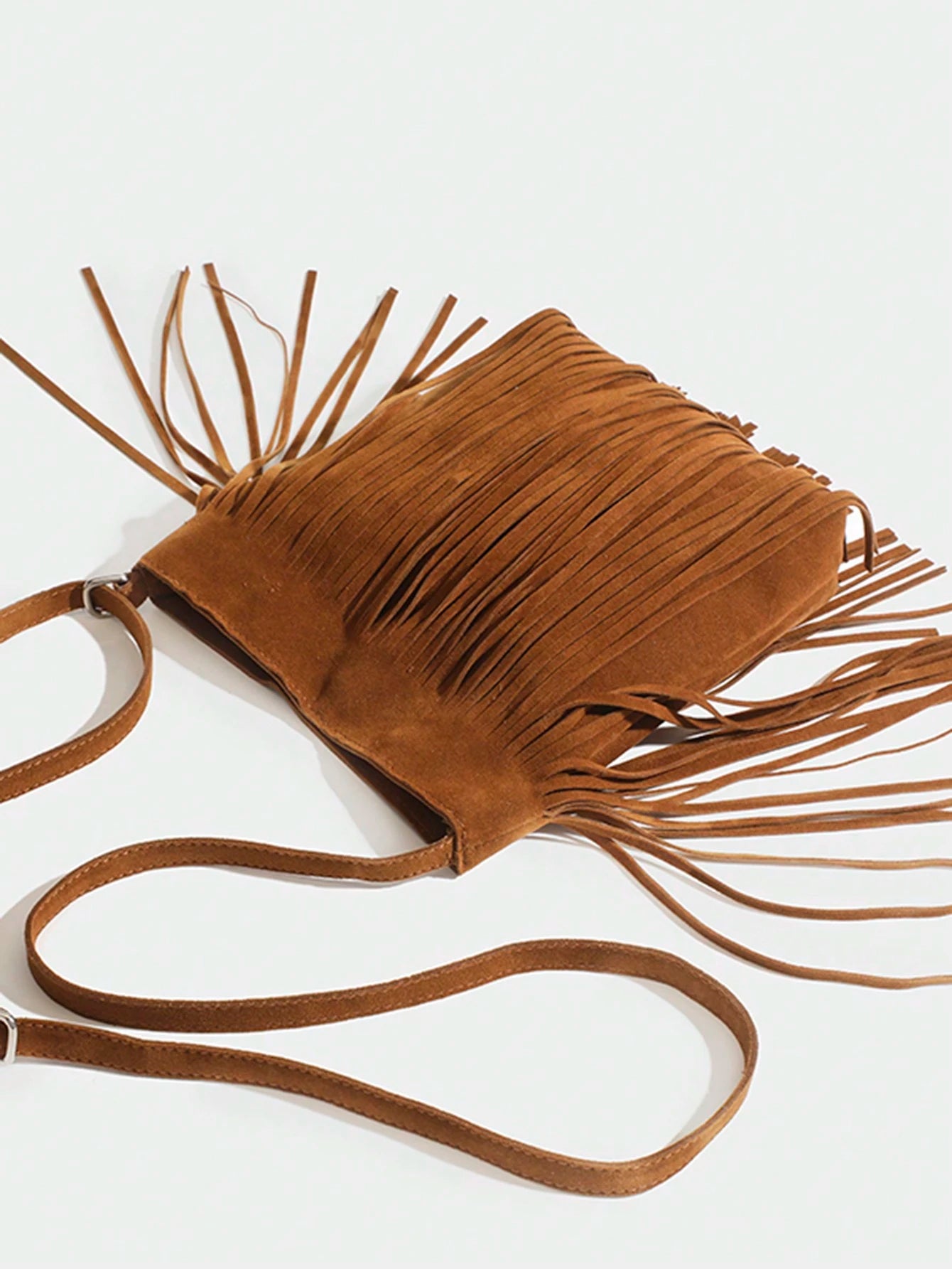 1pc Women Vintage Fringed Bucket Bag, Reversible Fringe Shoulder Crossbody Small Purse
