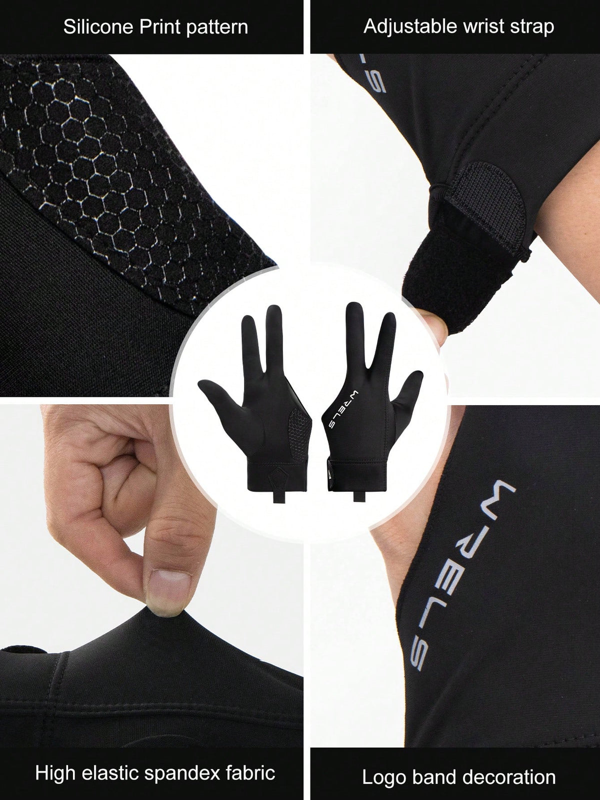 1pc WRELS Professional Billiards/Snooker Gloves, Left/Right Hand Available, Lightweight, Breathable, Anti-Slip & Wear-Resistant, Three-Finger Design