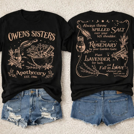 1PC,Plus Size Women's Cotton T-Shirt With Owens Sisters Apothecary 1986 Graphic T-Shirt With Witchy Quotes And Herb Illustrations Everyday Wear