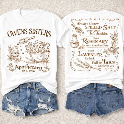 1PC,Plus Size Women's Cotton T-Shirt With Owens Sisters Apothecary 1986 Graphic T-Shirt With Witchy Quotes And Herb Illustrations Everyday Wear