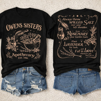 1PC,Plus Size Women's Cotton T-Shirt With Owens Sisters Apothecary 1986 Graphic T-Shirt With Witchy Quotes And Herb Illustrations Everyday Wear