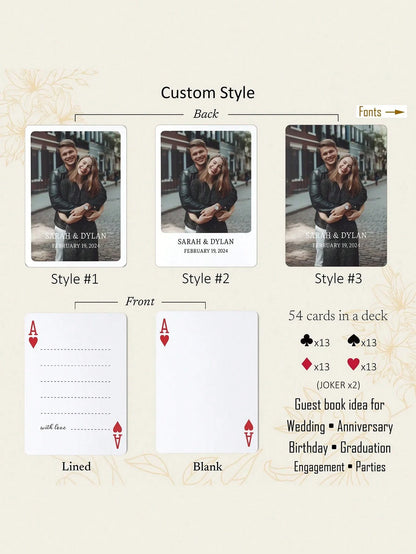1set/54pcs Custom Guest Book Cards, Wedding Guest Book Alternative, Personalized Wedding Gift, Custom Photo And Text Playing Cards, Custom Couple Picture Playing Cards With Text, For Valentine's Day