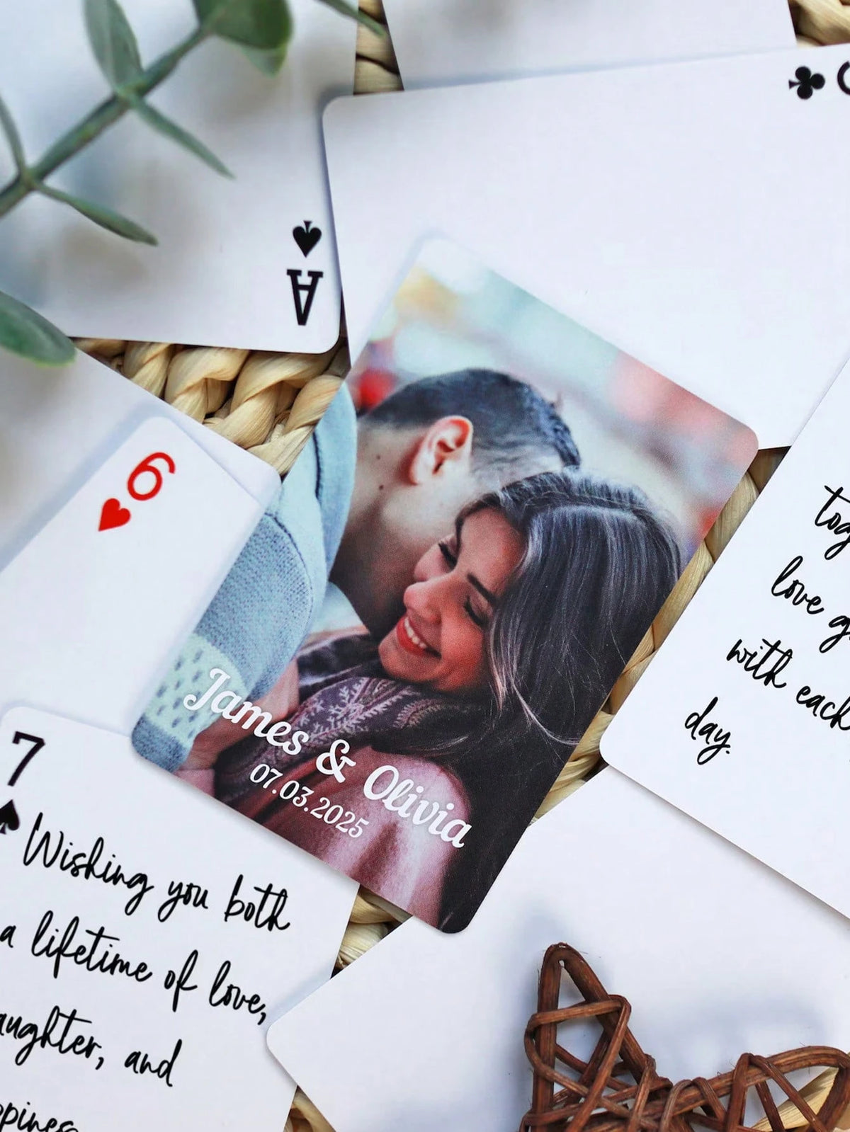 1set/54pcs Custom Guest Book Cards, Wedding Guest Book Alternative, Personalized Wedding Gift, Custom Photo And Text Playing Cards, Custom Couple Picture Playing Cards With Text, For Valentine's Day