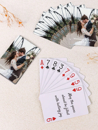 1set/54pcs Custom Guest Book Cards, Wedding Guest Book Alternative, Personalized Wedding Gift, Custom Photo And Text Playing Cards, Custom Couple Picture Playing Cards With Text, For Valentine's Day