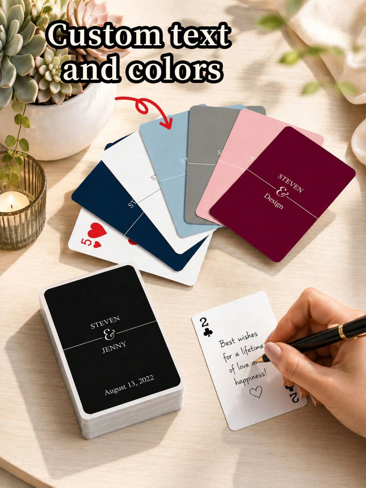1set/54pcs Custom Guest Book Cards, Wedding Guest Book Alternative, Personalized Wedding Gift, Custom Photo And Text Playing Cards, Custom Couple Picture Playing Cards With Text, For Valentine's Day
