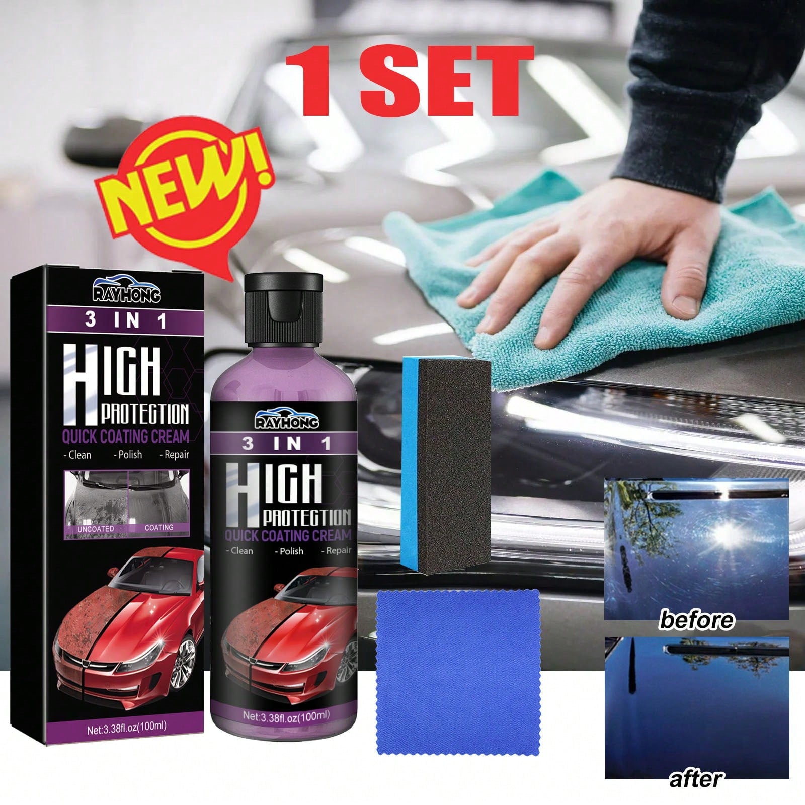 1SET Car Nano Repairing Spray High Protection Quick Car Coating Spray, Car Scratch Nano Repair Spray, Car Coating Fast Wax Polishing Spray, Plastic Refresher, Fast Fine Scratch Repair