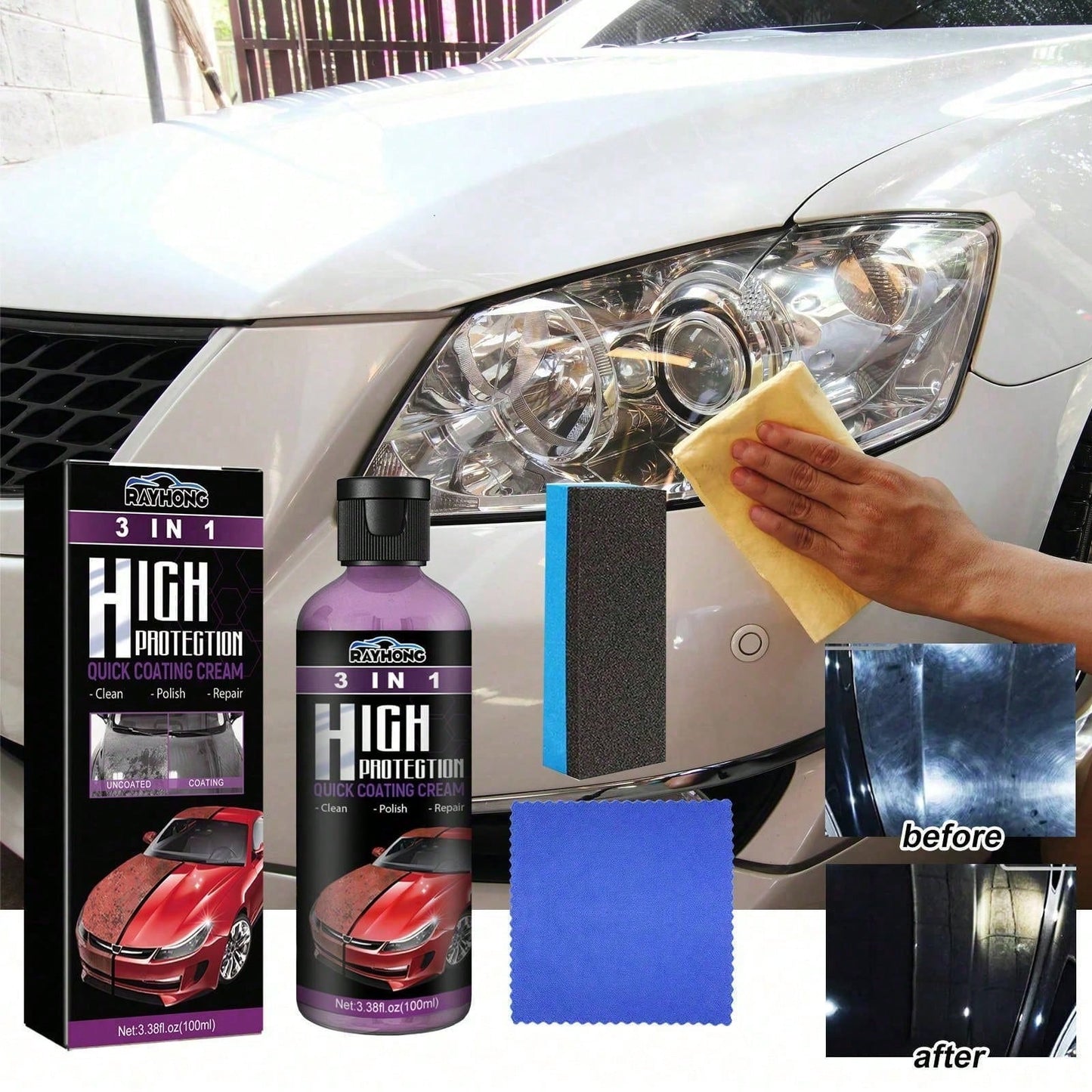 1SET Car Nano Repairing Spray High Protection Quick Car Coating Spray, Car Scratch Nano Repair Spray, Car Coating Fast Wax Polishing Spray, Plastic Refresher, Fast Fine Scratch Repair