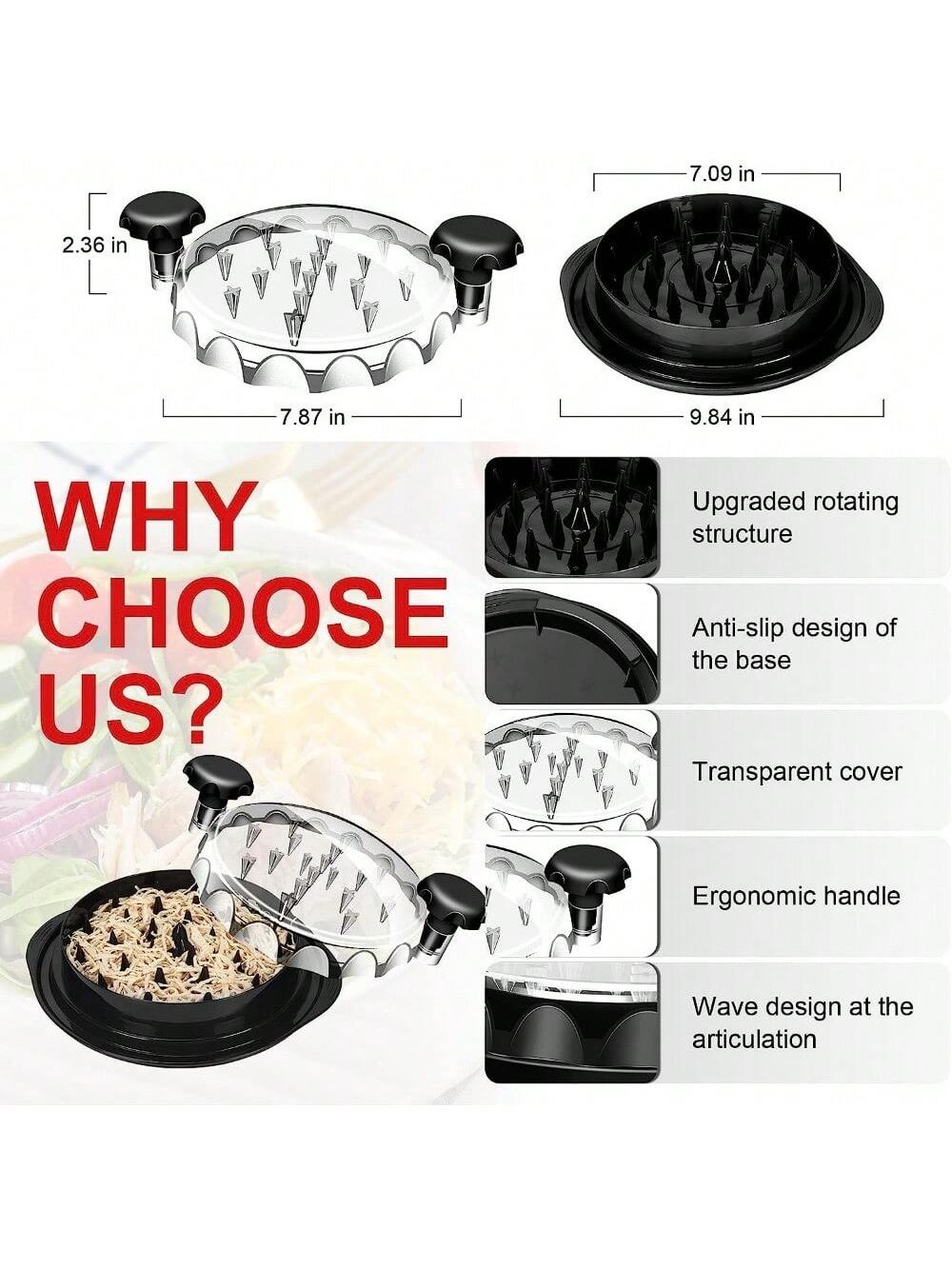 1Set Chicken Shredder, Mother's Day Gift Chicken Breast Shredder Tool Twist, Transparent Lid, Large Meat Shredder Machine- Ergonomic Handle, Dishwasher Safe, Anti-Slip, Cleaning Brush,Heat Resistant
