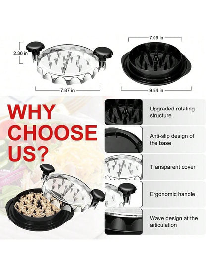 1Set Chicken Shredder, Mother's Day Gift Chicken Breast Shredder Tool Twist, Transparent Lid, Large Meat Shredder Machine- Ergonomic Handle, Dishwasher Safe, Anti-Slip, Cleaning Brush,Heat Resistant