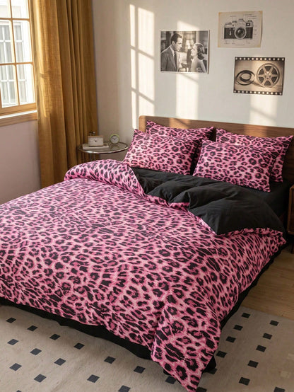 2/3 Piece Pink Leopard Print Duvet Cover Set, Bedding, Bedroom Decor, Breathable And Soft, No Duvet Insert, Suitable For Twin/Full/Queen/King Size Beds, All Season, Home Textile, Machine Washable