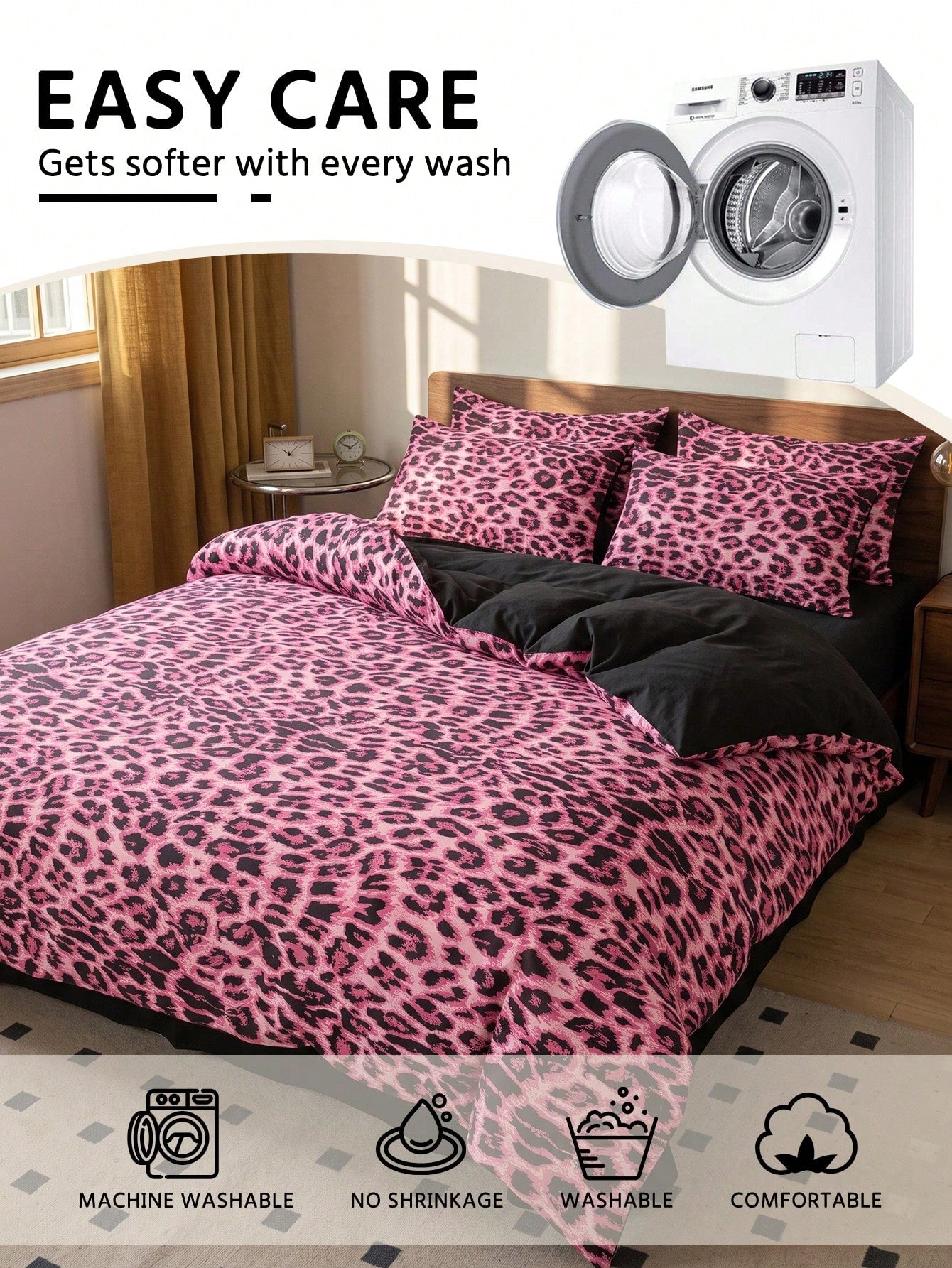 2/3 Piece Pink Leopard Print Duvet Cover Set, Bedding, Bedroom Decor, Breathable And Soft, No Duvet Insert, Suitable For Twin/Full/Queen/King Size Beds, All Season, Home Textile, Machine Washable