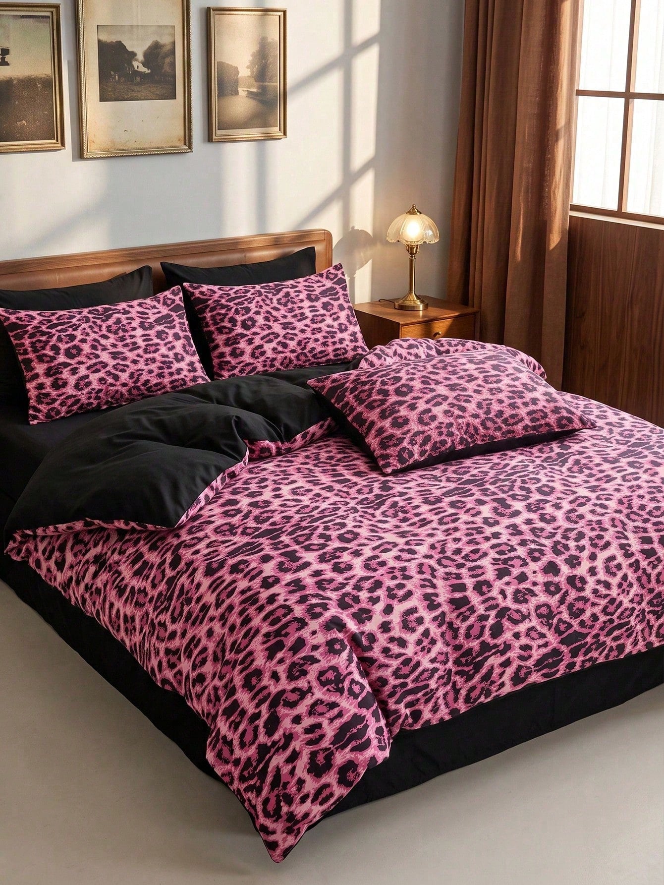 2/3 Piece Pink Leopard Print Duvet Cover Set, Bedding, Bedroom Decor, Breathable And Soft, No Duvet Insert, Suitable For Twin/Full/Queen/King Size Beds, All Season, Home Textile, Machine Washable