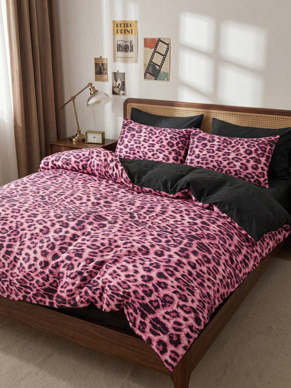 2/3 Piece Pink Leopard Print Duvet Cover Set, Bedding, Bedroom Decor, Breathable And Soft, No Duvet Insert, Suitable For Twin/Full/Queen/King Size Beds, All Season, Home Textile, Machine Washable