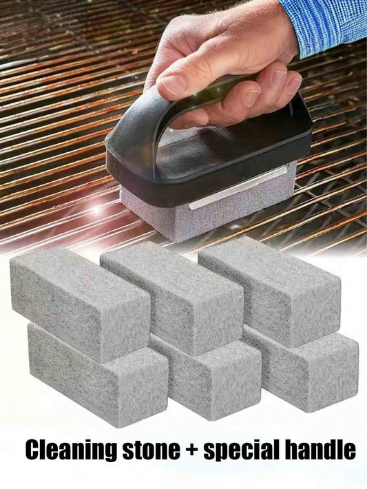 2/3pcs Heat-Resistant Handle BBQ Cleaning Brick, Multi-Functional Pumice Stone BBQ Cleaning Brush With Cutting Feature, Suitable For Stove, Sink, Tableware, Frying Pan, BBQ Grill, Kitchen, Bathroom, H