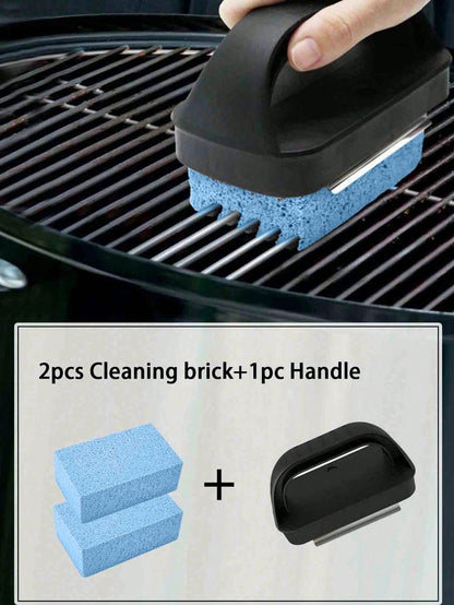 2/3pcs Heat-Resistant Handle BBQ Cleaning Brick, Multi-Functional Pumice Stone BBQ Cleaning Brush With Cutting Feature, Suitable For Stove, Sink, Tableware, Frying Pan, BBQ Grill, Kitchen, Bathroom, H