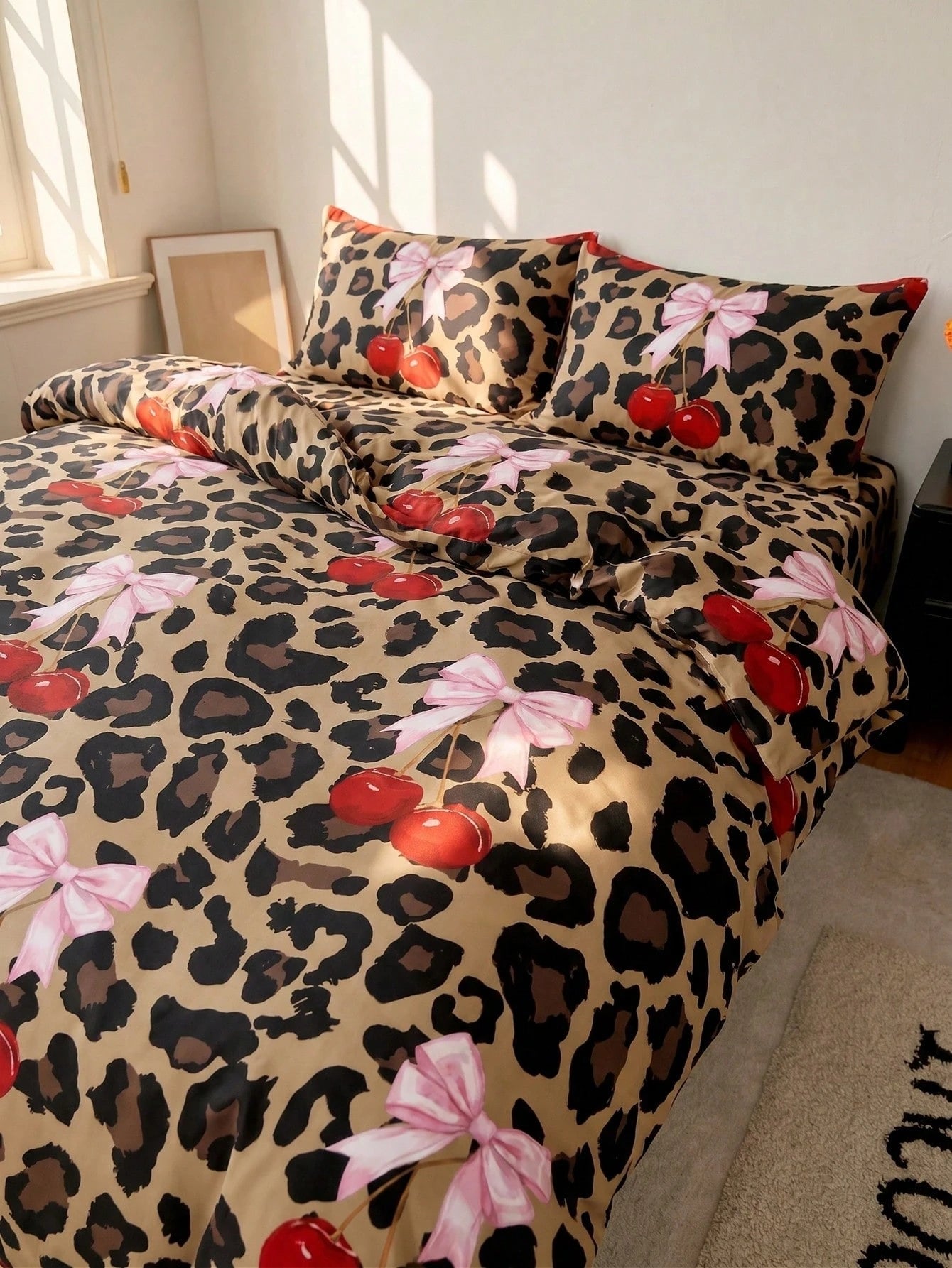 2/3Pcs Ins Style Fashion Black Dark Grey Leopard Print Duvet Cover Set, No Comforter Filler, Ultra Soft Breathable All Season Bedding, 1 Duvet Cover With 1/2 Pillowcases, Two Tone Design, Machine Wash