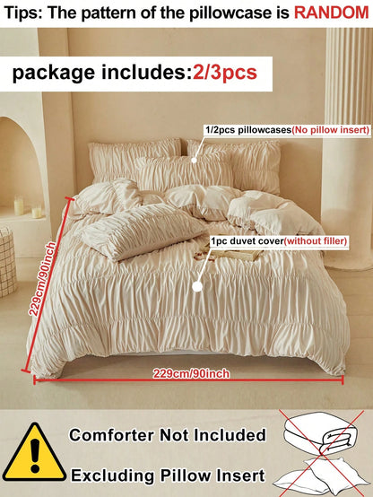 2/3pcs Khaki Ruched Pleated Duvet Cover Set, Modern Luxury Style Polyester Bedding Set Suitable For All Seasons, Minimalist Bedroom/Guest Room Decor Duvet Cover, Soft And Breathable, Machine Washable