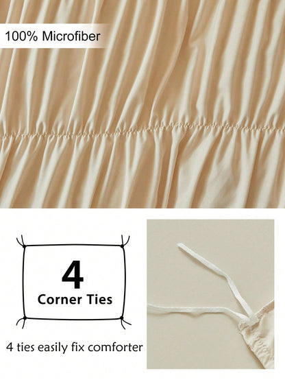 2/3pcs Khaki Ruched Pleated Duvet Cover Set, Modern Luxury Style Polyester Bedding Set Suitable For All Seasons, Minimalist Bedroom/Guest Room Decor Duvet Cover, Soft And Breathable, Machine Washable