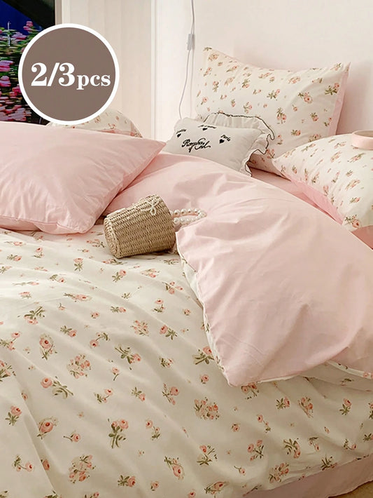 2/3pcs Pink Floral Duvet Cover Set, Bedding, Ultra Soft Skin-Friendly Duvet Cover, Suitable For Dormitory, Washable Duvet Cover, Ditsy Floral Pattern Duvet Cover Set, Without Duvet Insert, Suitable Fo