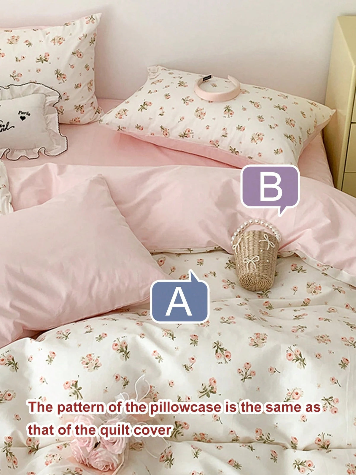 2/3pcs Pink Floral Duvet Cover Set, Bedding, Ultra Soft Skin-Friendly Duvet Cover, Suitable For Dormitory, Washable Duvet Cover, Ditsy Floral Pattern Duvet Cover Set, Without Duvet Insert, Suitable Fo