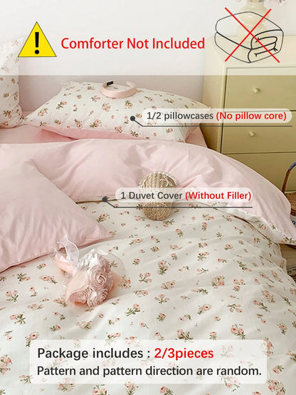 2/3pcs Pink Floral Duvet Cover Set, Bedding, Ultra Soft Skin-Friendly Duvet Cover, Suitable For Dormitory, Washable Duvet Cover, Ditsy Floral Pattern Duvet Cover Set, Without Duvet Insert, Suitable Fo