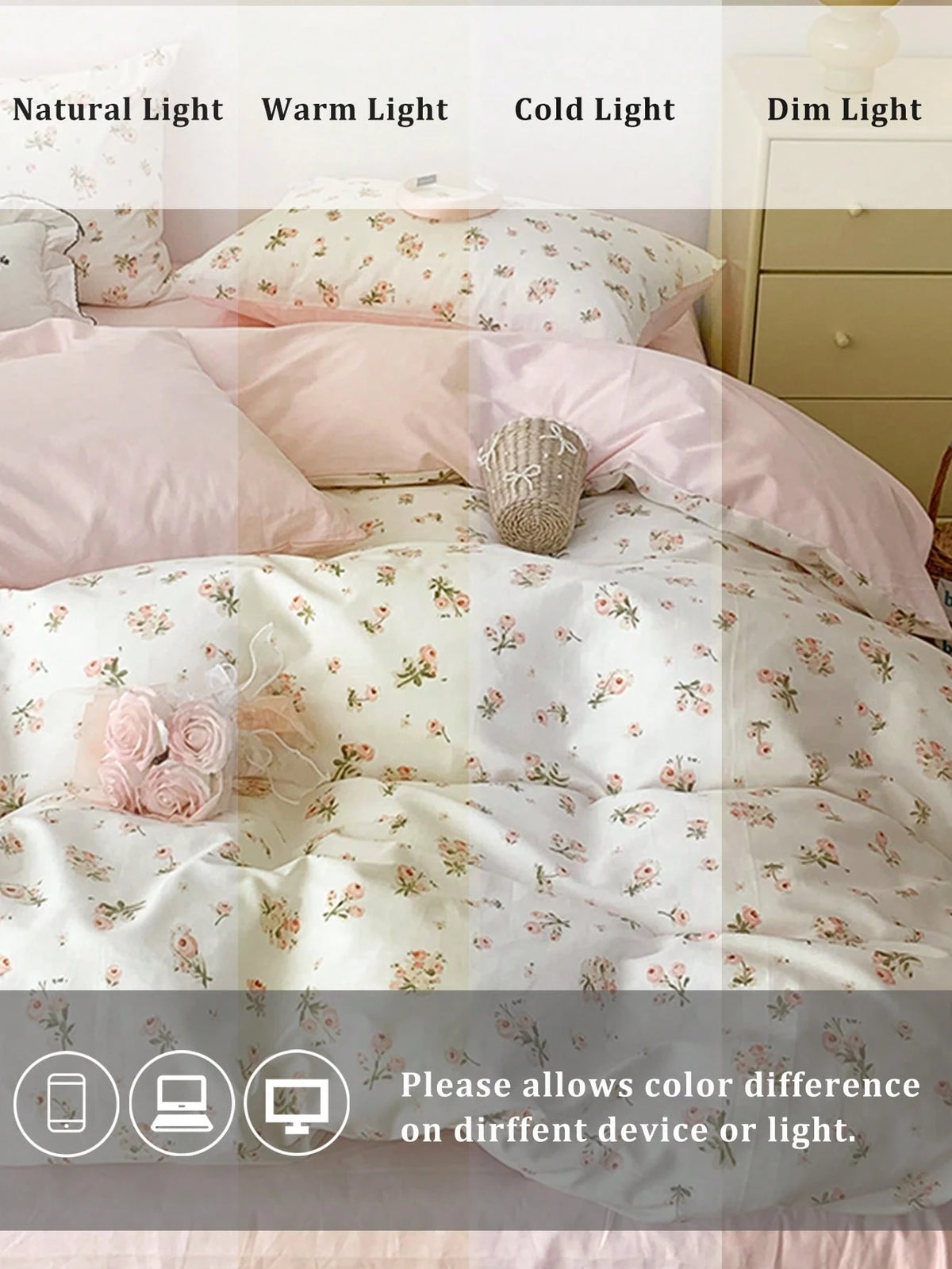 2/3pcs Pink Floral Duvet Cover Set, Bedding, Ultra Soft Skin-Friendly Duvet Cover, Suitable For Dormitory, Washable Duvet Cover, Ditsy Floral Pattern Duvet Cover Set, Without Duvet Insert, Suitable Fo