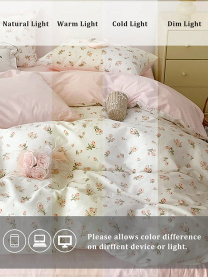 2/3pcs Pink Floral Duvet Cover Set, Bedding, Ultra Soft Skin-Friendly Duvet Cover, Suitable For Dormitory, Washable Duvet Cover, Ditsy Floral Pattern Duvet Cover Set, Without Duvet Insert, Suitable Fo