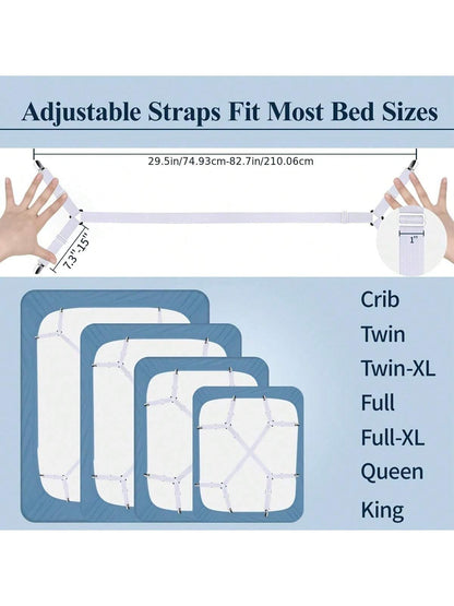 2/4 Adjustable Cross Bed Sheet Straps- Secure Bed Sheets, Triangular Elastic Buckles Suitable For All Mattress Covers