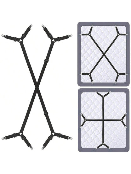 2/4 Adjustable Cross Bed Sheet Straps- Secure Bed Sheets, Triangular Elastic Buckles Suitable For All Mattress Covers