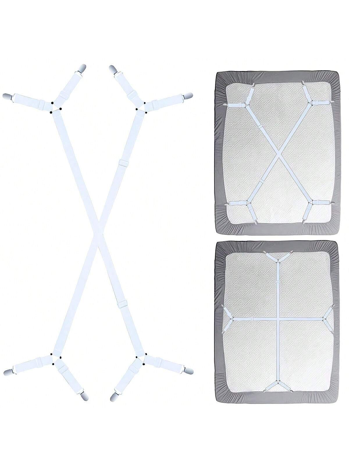 2/4 Adjustable Cross Bed Sheet Straps- Secure Bed Sheets, Triangular Elastic Buckles Suitable For All Mattress Covers