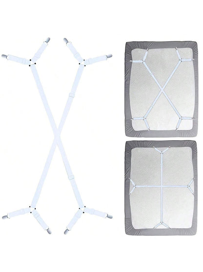 2/4 Adjustable Cross Bed Sheet Straps- Secure Bed Sheets, Triangular Elastic Buckles Suitable For All Mattress Covers