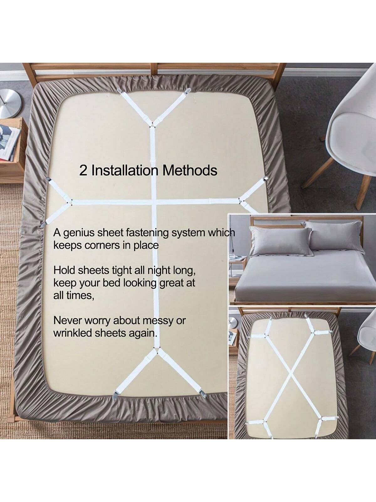 2/4 Adjustable Cross Bed Sheet Straps- Secure Bed Sheets, Triangular Elastic Buckles Suitable For All Mattress Covers