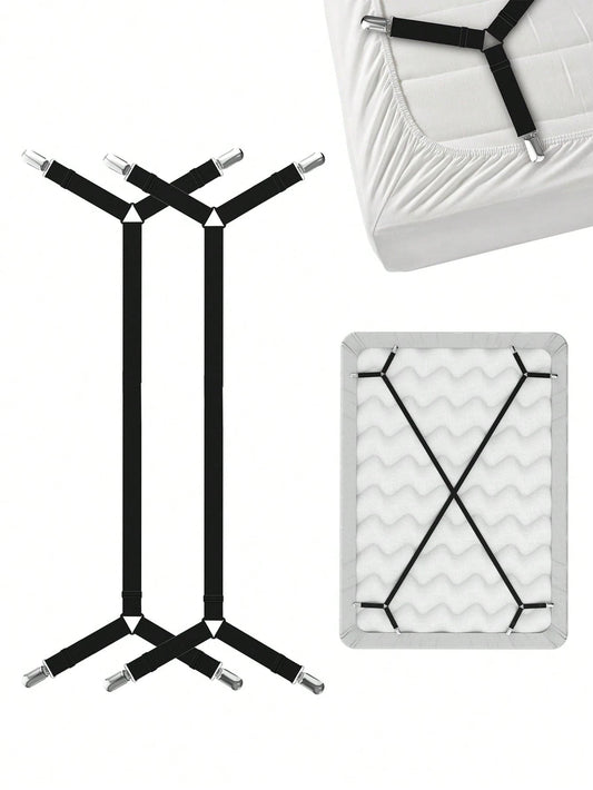 2/4pcs Adjustable Elastic Bed Sheet Straps, Heavy Duty Mattress Sheet Clips Holder Fasteners For Home Use