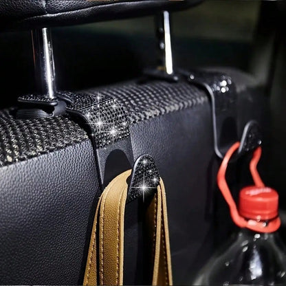 2/4pcs Black & White Diamond Car Seat Back Hooks, Carefully Selected High-Quality Black And White Diamonds, Meticulously Inlaid, Reflecting Alluring Brilliance Under Car Interior Lighting, Instantly E