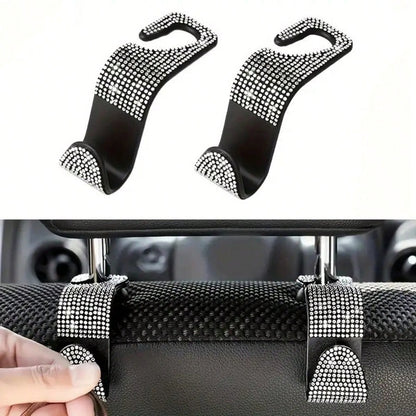 2/4pcs Black & White Diamond Car Seat Back Hooks, Carefully Selected High-Quality Black And White Diamonds, Meticulously Inlaid, Reflecting Alluring Brilliance Under Car Interior Lighting, Instantly E