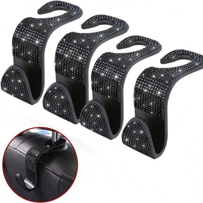 2/4pcs Black & White Diamond Car Seat Back Hooks, Carefully Selected High-Quality Black And White Diamonds, Meticulously Inlaid, Reflecting Alluring Brilliance Under Car Interior Lighting, Instantly E