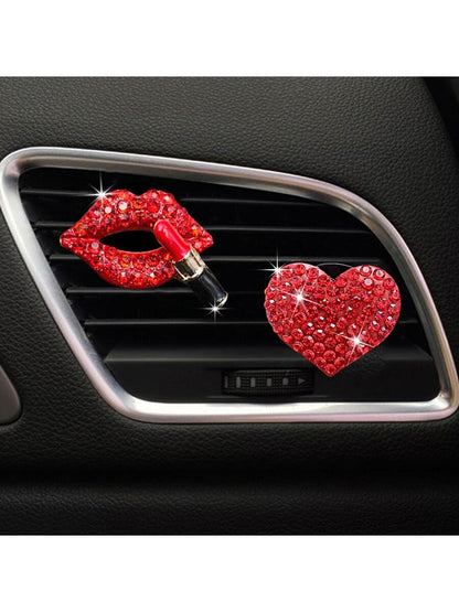 2/4pcs Rhinestone Heart & Lips Car Air Vent Fragrance Clip Decor, Car Interior Ornament, Vehicle Aroma Diffuser