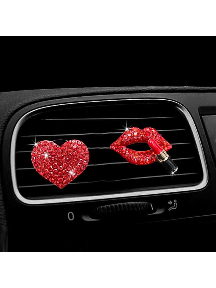 2/4pcs Rhinestone Heart & Lips Car Air Vent Fragrance Clip Decor, Car Interior Ornament, Vehicle Aroma Diffuser