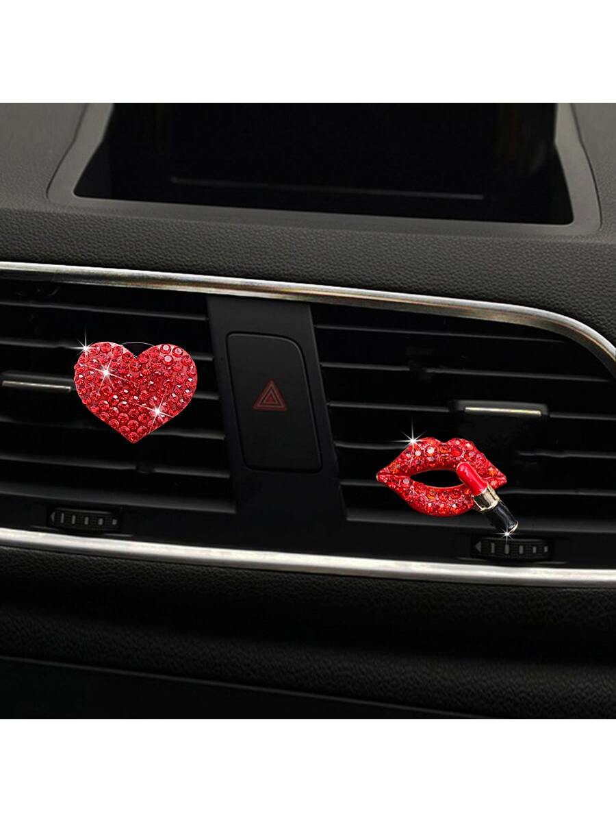 2/4pcs Rhinestone Heart & Lips Car Air Vent Fragrance Clip Decor, Car Interior Ornament, Vehicle Aroma Diffuser