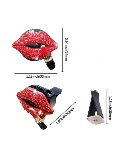 2/4pcs Rhinestone Heart & Lips Car Air Vent Fragrance Clip Decor, Car Interior Ornament, Vehicle Aroma Diffuser